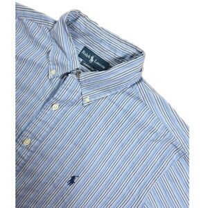 Ralph Lauren Shirt Mens XL Blue White Striped Custom Fit Button Down Pony Logo